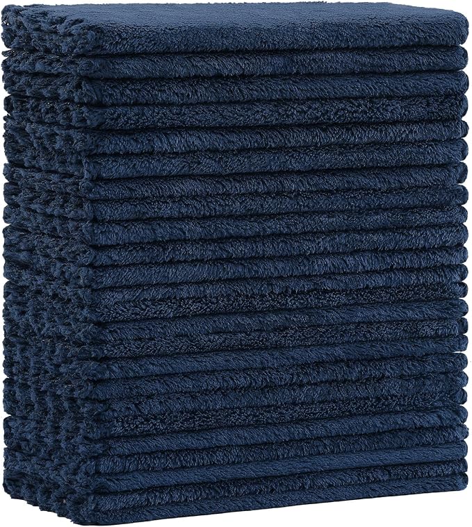 Kitinjoy 24 Pack Kitchen Cloths Dish Towels (7" x 9", Navy Blue), Super Soft and Absorbent Dish Cloths, Nonstick Oil Fast Drying Coral Velvet Microfiber Cleaning