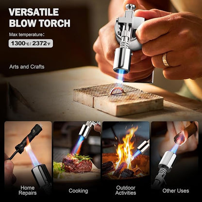 RAVS Butane Torch Lighter Refillable, White Kitchen Torch with Adjustable Flame, Premium Metal Creme Brulee Torch for Baking, Welding, Cooking Torch Butane Not Included