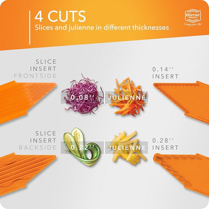 Mandoline Food Slicer Börner V3 (Starter Set) by Reston Lloyd • V-Slicer with Blade Storage & Safety Food Holder • Made in Germany • Fruit & Vegetable Chopper • Multiple Settings: Orange