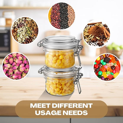 Suclain 12 Pack 4oz/120ml Pet Plastic Storage Jars with Lids Bulk, Clear Wide Mouth Canning Jar with Airtight Lid Empty Sealed Canisters Food Storage Container for Spices Herbs Jam Sauces Weeds Coffee