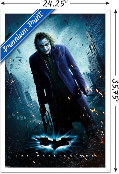 Trends International DC Comics Movie - The Dark Knight - The Joker - One Sheet Wall Poster, 22.375" x 34", White Framed Version