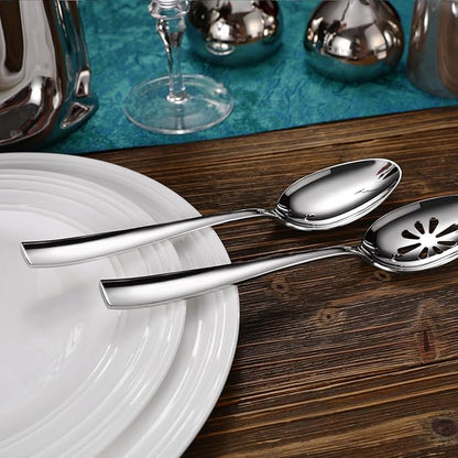 KEAWELL Premium Louis Serving Utensils, 18/10 Stainless Steel, Squared Edge Design, Mirror Finish, Dishwasher Safe (Serving Spoons, Set of 4)