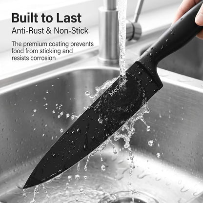 McCook® Knife Sets,German Stainless Steel Knife Block Sets with Built-in Sharpener, 15-Piece Razor-Sharp Kitchen Knives with Ergonomic Handles, Elegant Box for Gift, Black