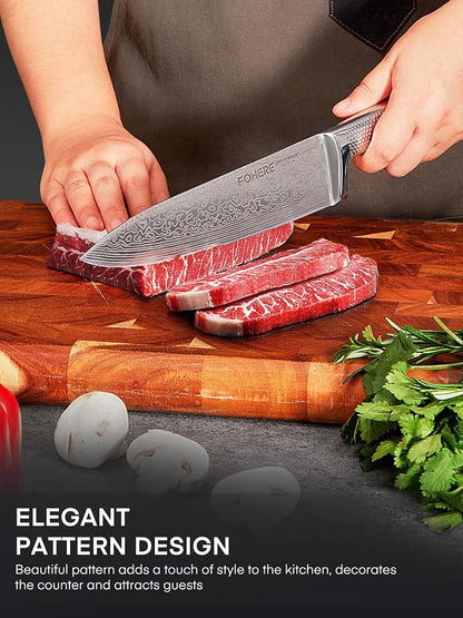 Knife Set, FOHERE 14 Pieces Kitchen Knife Set with Built-in 5 x Sharpeners, Waved Texture Knife Set with Block, Stainless Steel Knife Block Set, Sharp Knives Set with Ergonomic Handle