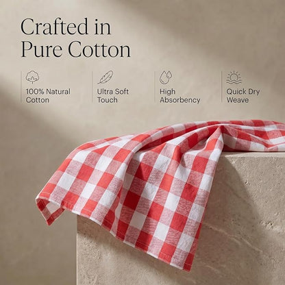 Urban Villa Kitchen Towels 100% Cotton Dish Towels for Kitchen (Set of 6) 20”x30” Dish Cloths Highly Absorbent Kitchen Linen Set with Hanging Loop Perfect for Drying Dishes Cleaning – Red White