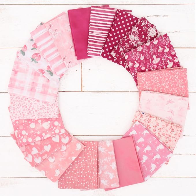 Threadart Exclusive 20 Fat Quarter Bundles - Pink Vintage Prints 100% Cotton Fabric - Premium 100% Cotton Quilting Fabric - No Duplicates - Full Size Fat Quarters 18"x21" - Pink