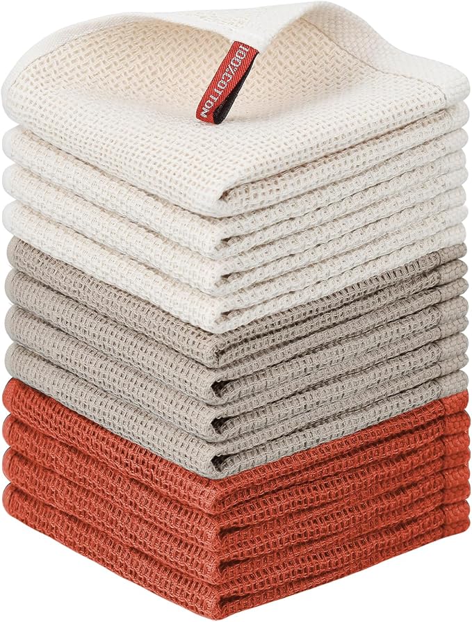 Niallant 12 Pack Cotton Waffle Weave Dish Towels, Soft & Absorbent Kitchen Dish Rags, 12x12 Inch