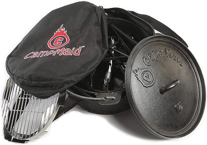 CampMaid Outdoor Cooking Set - Dutch Oven and Tools Set - Charcoal Holder & Cast Iron Grill Accessories - Camping Grill Set - Outdoor Cooking Essentials - Camp Kitchen Equipment - (6 Piece Set)