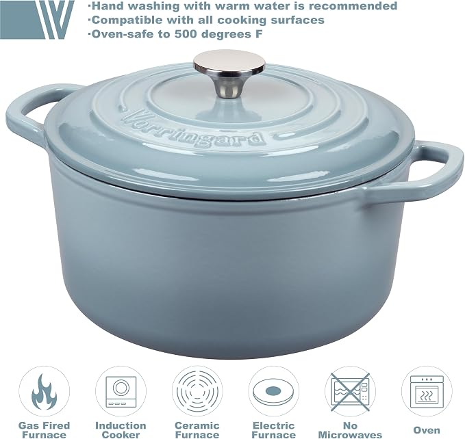 VORRINGARD Enameled Cast Iron Dutch Oven Pot with Lid, for Sourdough Bread Baking, Round Dutch Ovens, 6 Quart, Sea Salt