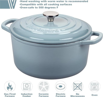 VORRINGARD Enameled Cast Iron Dutch Oven Pot with Lid, for Sourdough Bread Baking, Round Dutch Ovens, 6 Quart, Sea Salt