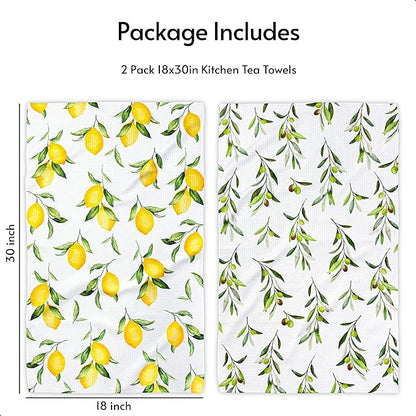 Eulnars Kitchen Towels, Premium Dish Towels for Kitchen Drying, 18" x 30" Microfiber Kitchen Towel Set, Quick Dry Tea Towels, Watercolor Lemon Series, 2-Pack