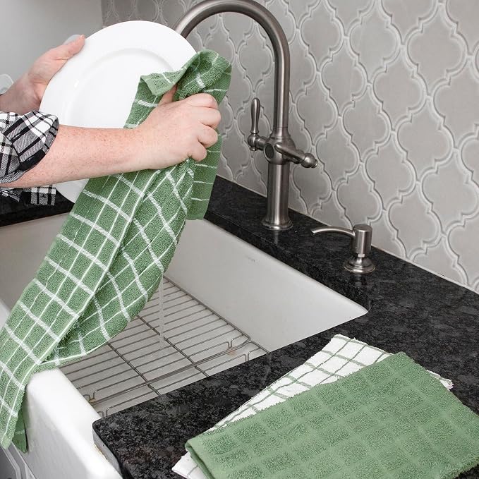 Ritz Premium 3-Pack Kitchen Towel & 6-Pack Dish Cloth Set - Highly Absorbent, Super Soft, Long-Lasting, 100% Cotton Terry Drying Cleaning Cloths, Juniper