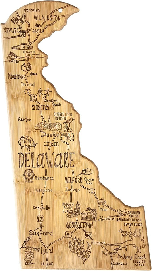 Totally Bamboo Destination Delaware State Shaped Serving and Cutting Board, Includes Hang Tie for Wall Display