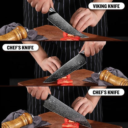 Freelander Damascus Knife Set 8.5 inch, Chef Knives with 6.1 inch Viking Knife, VG10 Core, 67 Layer Steel, Walnut Handles, Full Tang
