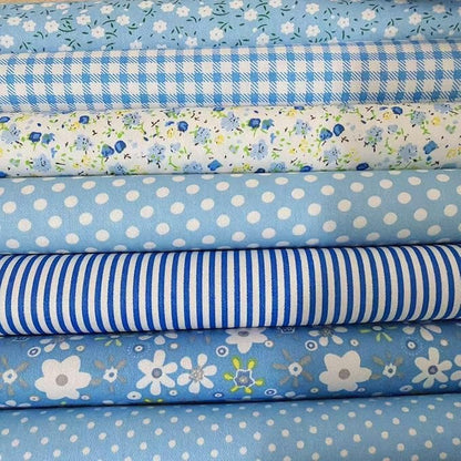 7Pcs 20" x 20" Cotton Fabric DIY Making Supplies Quilting Patchwork Fabric Fat Quarter Bundles DIY for Quilting Cotton Patchwork Cushions (Blue Mix, 20 x 20 inches)