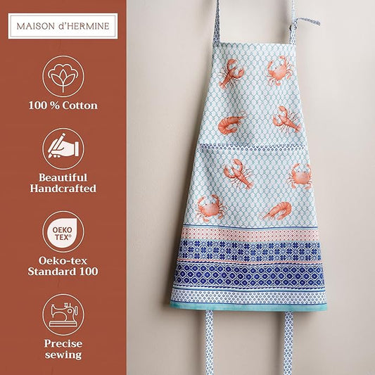 Maison d' Hermine 100% Cotton Apron for women with Pocket Kitchen Chef Apron for Men Cooking Spring Summer