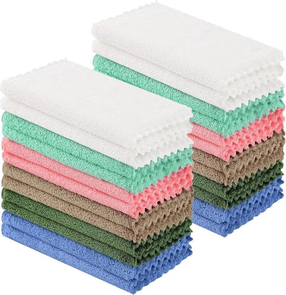 Kitinjoy 24 Pack Kitchen Dish Cloths, Super Soft and Absorbent Coral Velvet Dish Towels (10 x 10 Inches, White/Tan/Grey/Navy Blue/Brown/Grass Green)