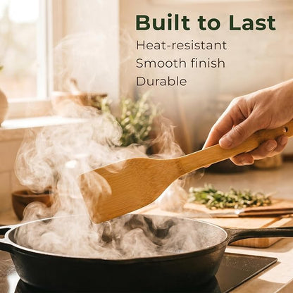 Bamboo Wooden Utensil Set, 6 Pcs - Nonstick Safe & Heat-Resistant Bamboo Utensils for Cooking - Easy to Clean & Sturdy Wooden Spoons for Cooking & Wood Spatula with Smooth Finish & Comfortable Handles