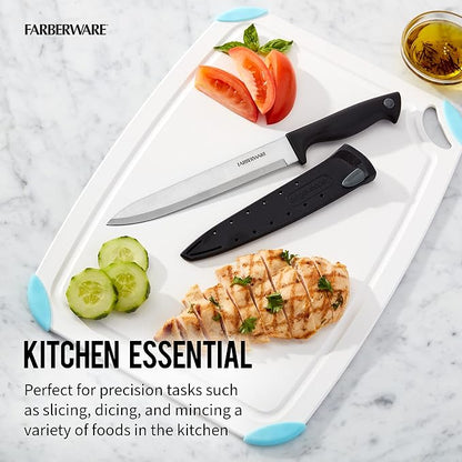 Farberware Edgekeeper 8-Inch Slicing Knife with Self-Sharpening Blade Cover, High Carbon-Stainless Steel Kitchen Knife with Ergonomic Handle, Razor-Sharp Knife, Black