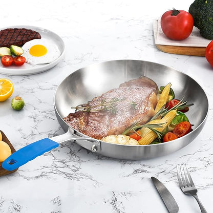 Inqibee 8.5 Inch Tri-Ply Stainless Steel Frying Pan with Lid, Skillet, Induction Cooking Pan, Chef's Pan, Induction Cooking Pans, Pots and Pans Set, Dishwasher Safe and Detachable Handle