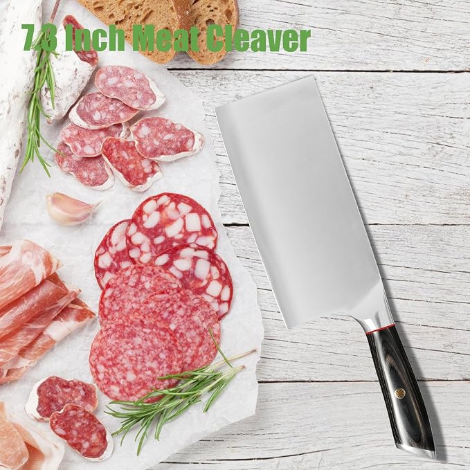 Japanese Carbon Steel Meat Cleaver Knife Professional 9CR18MOV Butcher Knife Sharp Kitchen Chopper Knife for Meat Vegetable with G10 Handle