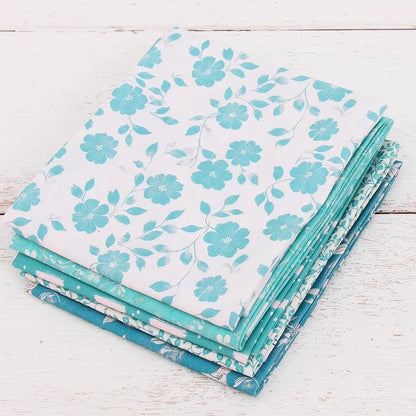 Threadart Exclusive 5 Fat Quarter Bundles - Aqua Vintage Prints 100% Cotton Fabric - Premium 100% Cotton Quilting Fabric - No Duplicates - Full Size Fat Quarters 18"x21" - Aqua