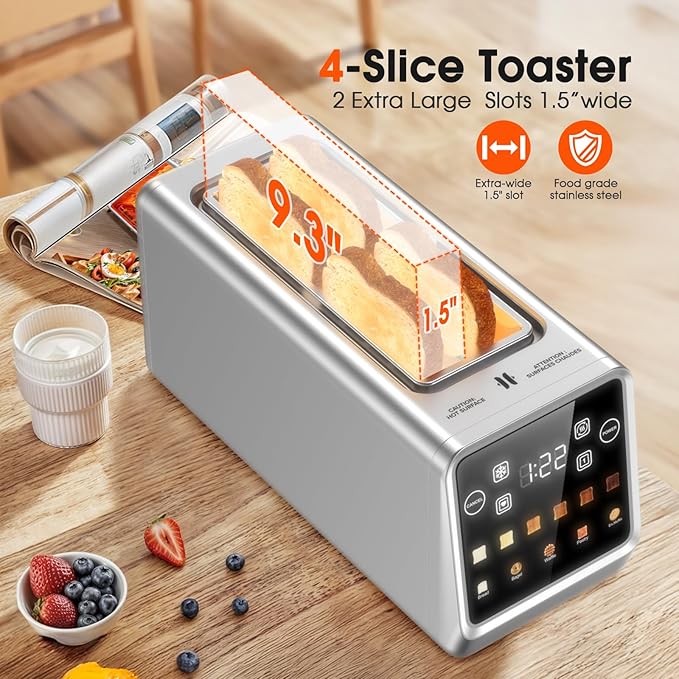 4-Slice Smart Toaster, Extra-Wide Slots for Thick Bagels & Artisan Bread, 1400W Rapid Heating, 6 Browning Levels + 5 Presets, MemoryIQ, Pro Bagel Mode