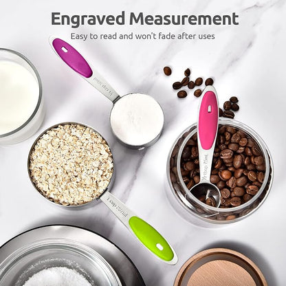 U-Taste Measuring Cups Spoons Set: 18/8 Stainless Steel 12 Pieces Stacking Kitchen Baking Cooking Food Measure Scoop Set, 7 Cups & 5 Spoons with Strengthened Weld Joints (Color, Upgraded Version)