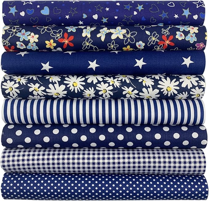 aufodata 8 Pieces 19.6" x 19.6" (50cm x 50cm) Cotton Fabric Squares Quilting Patchwork Floral Pattern Precut Fabric for DIY Quilting Sewing Crafting Artcraft (Navy Blue)