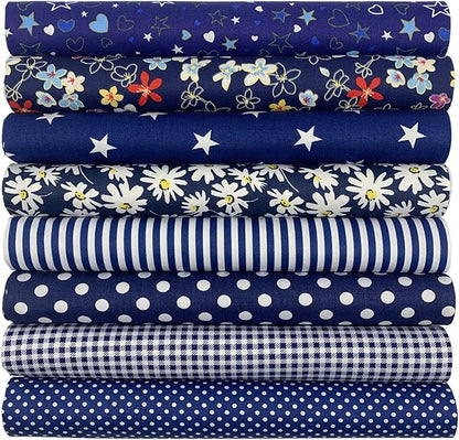 aufodata 8 Pieces 19.6" x 19.6" (50cm x 50cm) Cotton Fabric Squares Quilting Patchwork Floral Pattern Precut Fabric for DIY Quilting Sewing Crafting Artcraft (Navy Blue)