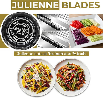 Gramercy Adjustable Mandoline Slicer for Kitchen, Potato Cutter, Vegetable Chopper, Mandolin, Cucumber Slicer- INCLUDING one Pair Cut-Resistant Gloves and Waffle Fry Cutter