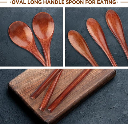8 Pieces Wooden Spoons Set, 8 Inch Small Wooden Spoons for honey, Long Handle Mixing Teaspoon, Handmade Wood Coffee Spoon, Tiny Stirring Spoon for Kitchen Desserts Tasting