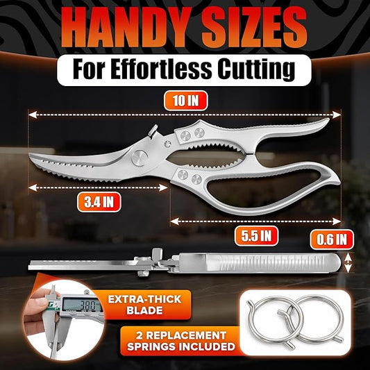 Tomato Knives - Premium Stainless Steel Poultry Shears, Heavy Duty Kitchen Scissors, Hardened Blades, One-Hand Safety Lock, Spring Mechanism, Dishwasher Safe - Chicken, Meat, Turkey, Fish & Vegetables