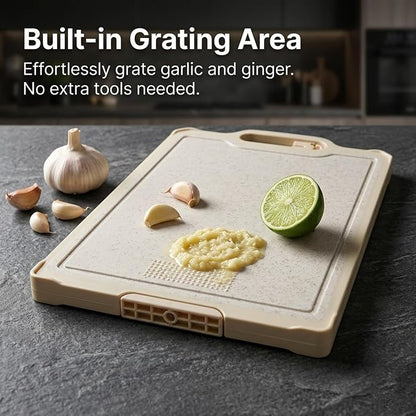 Titanium Cutting Board, 16x11x0.9 inch Non-Slip Chopping Board with Knife Sharpener, Dual-Sided Titanium & Wheat Straw PP, Anti-Spill Edge, Dishwasher Safe，Rectangular