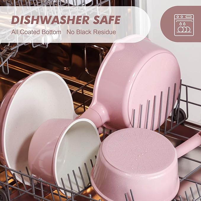 SENSARTE Ceramic Nonstick Saucepan with Lid 2.0 Quarts, Small Kitchen Cooking Pot with Stay Cool Handle, Induction Compatible, Ceramic Coating, Free of Intentionally Added PTFE/PFOA/PFAS, Sakura Pink