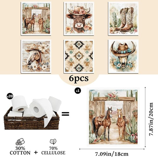 Western Cowboy Swedish Dishcloths for Kitchen, 6 Pcs Reusable Highland Cow Swedish Dish Cloths, Absorbent Sponge Cleaning Dish Cloths for Farmhouse Kitchen Cooking Home Decoration Housewarming Gifts