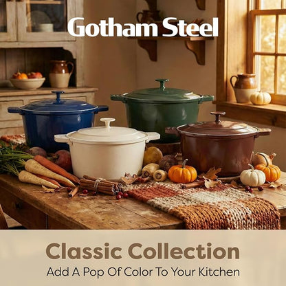 Dutch Oven 5 Qt with Lid, Lightweight Aluminum Nonstick Ceramic Pot, Gotham Steel Dutch Oven for Bread Baking, PFOA & PFAS Free, 500°F Rated, Dishwasher Safe, Induction Compatible - Cream