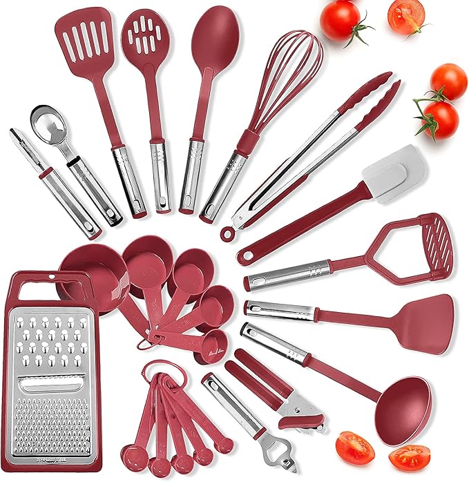 Baking Pan Set, 39 Piece Premium Baking Set, Nonstick Bakeware Sets BPA Free, Cookie Sheets for Baking Nonstick Set, Steel Baking Sheets for Oven with Muffin Pan, Cake Pan & Red Kitchen Utensils