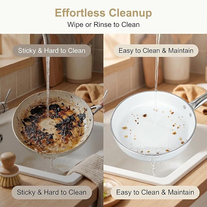 5 Piece Nonstick Cookware Set, Aluminum Frying Pan Set with Glass Lid and Silicone Turner, PFAS and PFOA Free, Induction Compatible Pots and Pans for All Stovetops