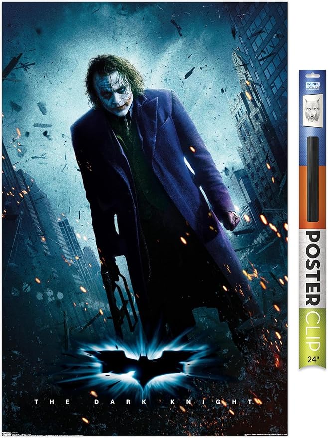 Trends International DC Comics Movie - The Dark Knight - The Joker - One Sheet Wall Poster, 22.375" x 34", Premium Poster & Clip Bundle