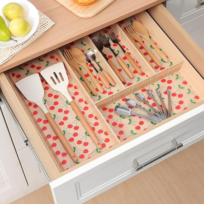 Cooyes Shelf Liner, Non-Adhesive Waterproof Shelf Paper with Fruit Pattern, Easy to Cut and Durable EVA Cabinet & Drawer Mat for Kitchen (23.6 Inch W x 360 Inch L, Red Cherry)