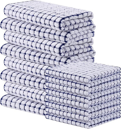 Homaxy Kitchen Towels and Dishcloths Set, 16 x 25 and 12 x 12 Inches, Set of 16 Cotton Terry Kitchen Dish Towels, Super Soft and Absorbent Dish Cloths, Blue