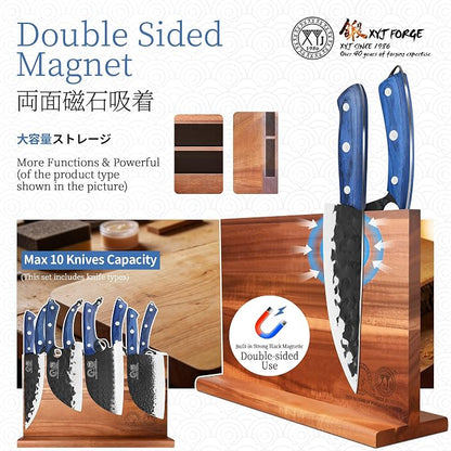 XYJ Authentic Since 1986,Knife Block Set,Knives with Magnetic Knife Block,Sharpener Rod,Scissors,Cutting Board,Gloves,Boning Slicing Bread Cleaver Vegetable Butcher Kitchen Knives,Full Tang