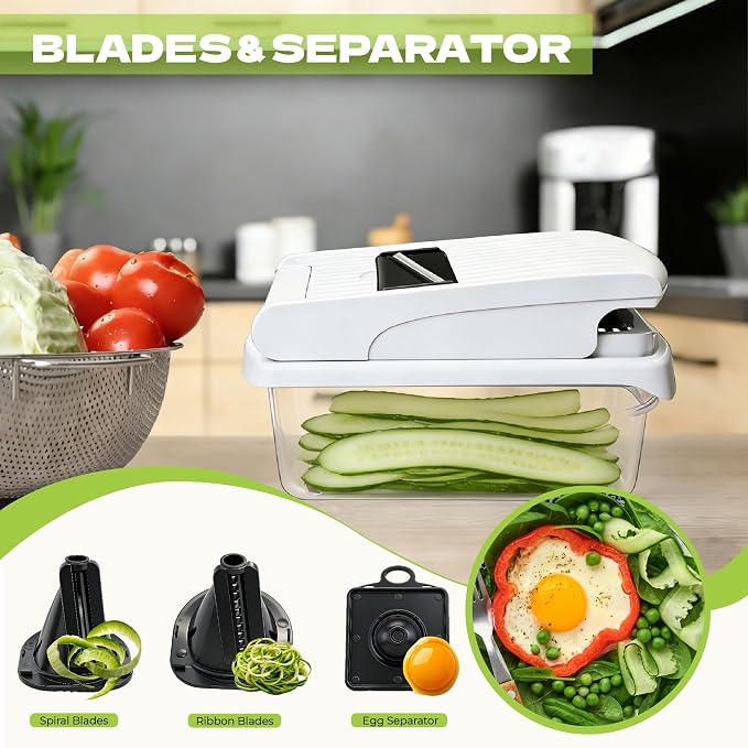 Vegetable Chopper, 17-in-1 Food Chopper with Built-in Container, Includes Cut-Resistant Gloves & Interchangeable Blades, Potato Onion Slicer for Salad Prep, Kitchen Gadgets for New Home