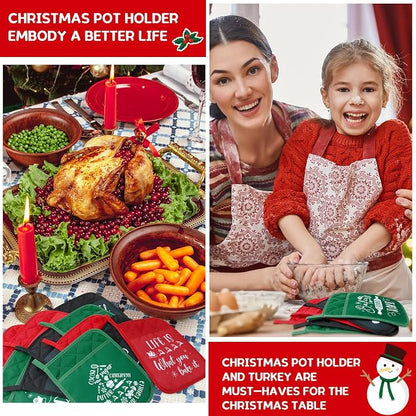 Layhit 12 Pieces Christmas Pot Holders with Pocket Heat Resistant Oven Mitts Hot Pads Farmhouse Cookie Bag for Kitchen Baking Cooking Appreciation Gift(Red and Green)