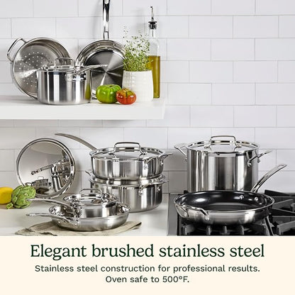 Cuisinart 12-Piece Cookware Set, MultiClad Pro Triple-Ply Stainless Steel Cookware Set, Heat Surround Technology, Cool Grip Stick Handles, Oven Safe up to 500F, MCPS-15N, Silver