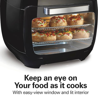 Hamilton Beach 11.6 QT Digital Air Fryer Oven with Rotisserie, 8 Pre-Set Functions including Dehydrator, Roaster & Toaster, 1700W, Black (35073)