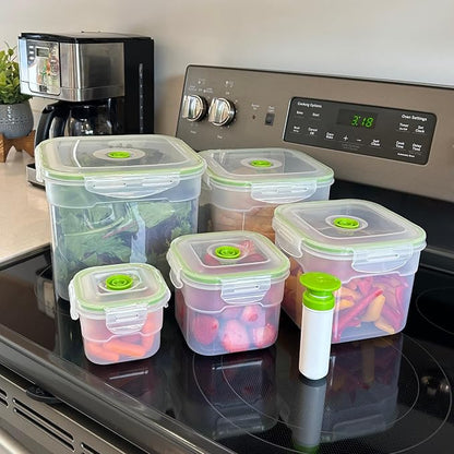 Lasting Freshness 11 piece Vacuum Seal Food Storage Containers with Vacuum Pump, Airtight and Leak Proof, Vacuum Sealed Food Storage Containers, Meal Prep Containers, Keep Food Fresh up to 5 X Longer