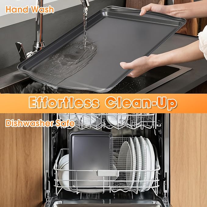 Baking Sheet with Cooling Rack, 17” x 12” Nonstick Carbon Steel Cookie Sheets Pan Set with Wire Racks for Baking and Cooking, Baking & Cookie Sheet Pan Oven Tray Non Toxic (2 Pans + 2 Raised Racks)