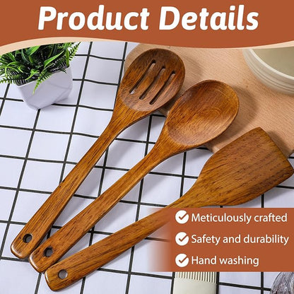 3PCS Wooden Spoons for Cooking 12 inch Non Scratch Woodens Spatulas Set Includes Slotted Spoon Woodens Spoon & Wooden Spatula for Stirring Frying Mixing Sauteing